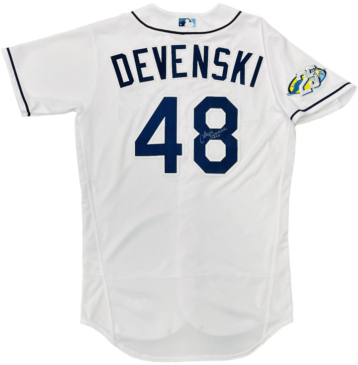 Rays Chris Devenski Team Issued Authentic Autographed 25th Anniversary White Jersey