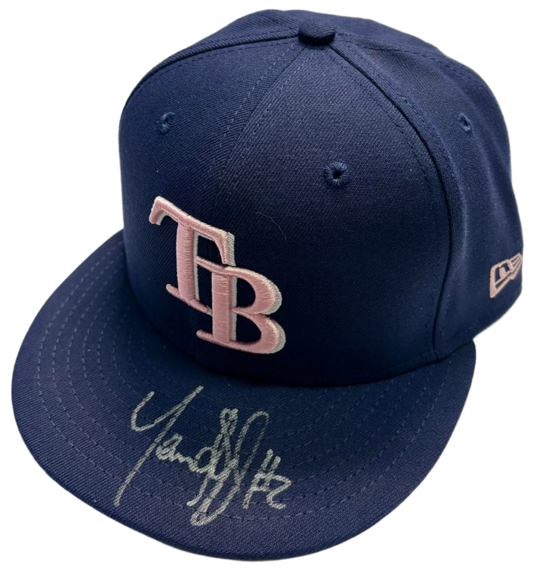 Rays Game Used Yandy Diaz Authentic Autographed Mother's Day Hat