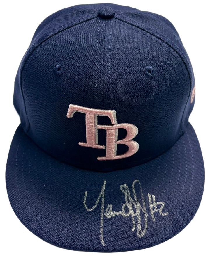 Rays Game Used Yandy Diaz Authentic Autographed Mother's Day Hat