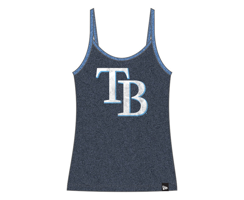 Rays Women's New Era Grey Distressed TB Thin Strap Tank Top