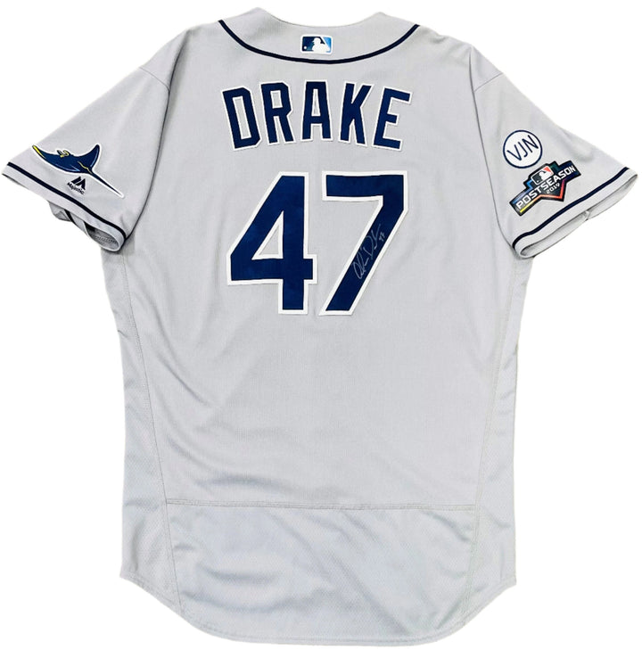 Rays Oliver Drake Team Issued Authentic Autographed Postseason Gray Jersey