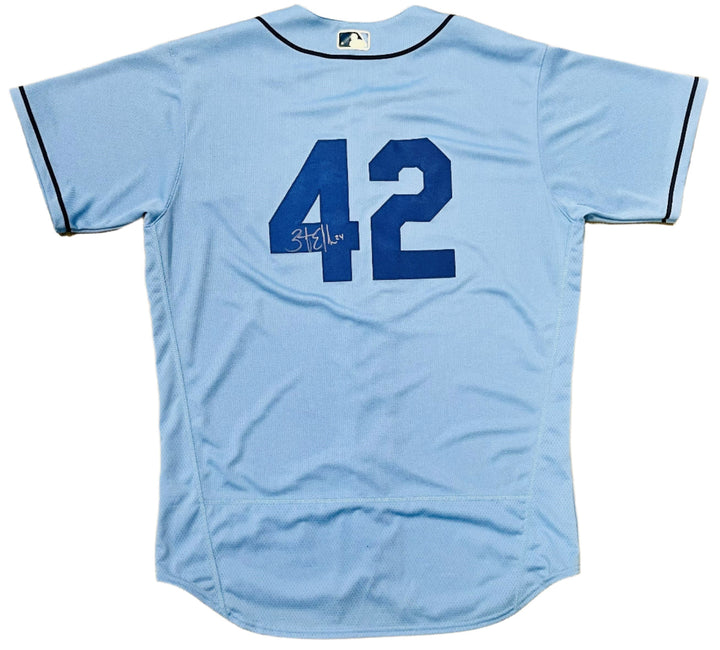 Rays Zack Eflin Team Issued Jackie Robinson (#42) Authentic Autographed Burst Jersey