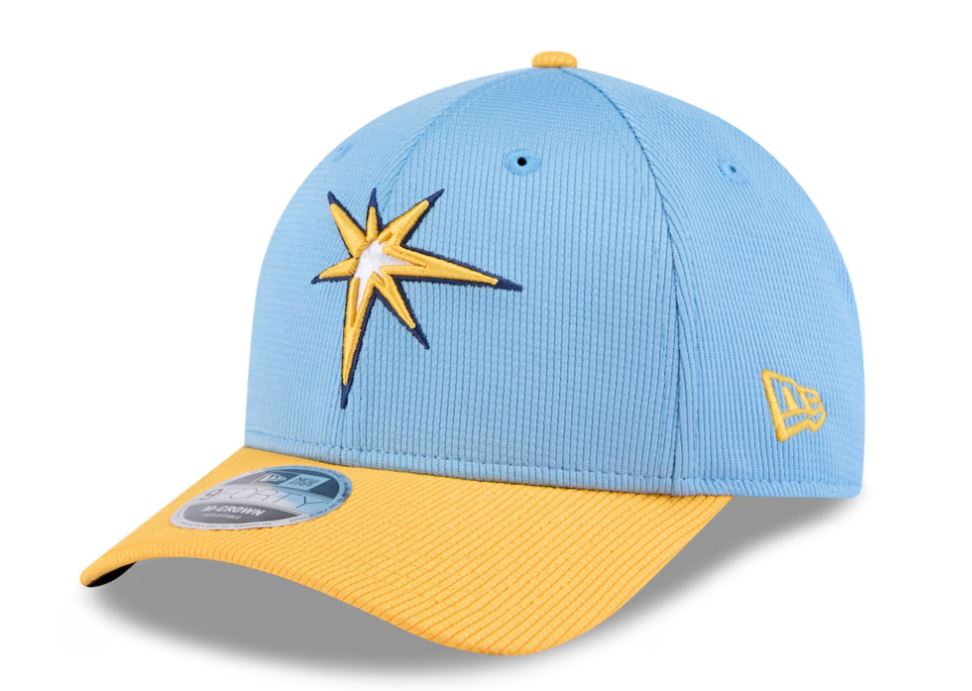 Rays New Era Light Blue/Yellow Burst 2025 Spring Training On Field 9Forty M-Crown Snapback Hat