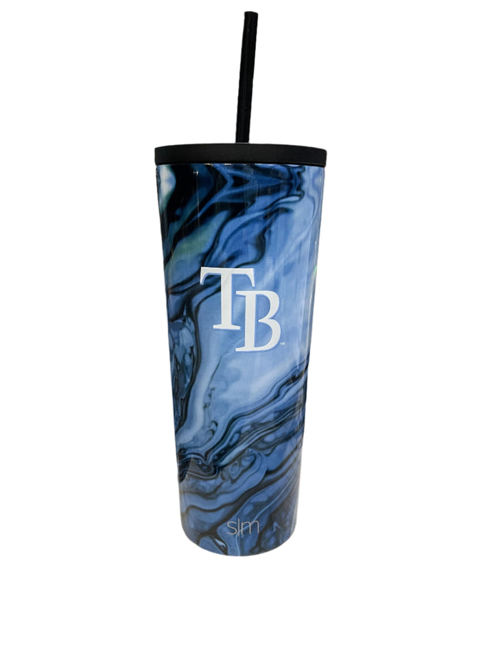 Rays Simple Modern Marble TB Logo 24 OZ Classic Tumbler with Straw Lid and Flip Lid