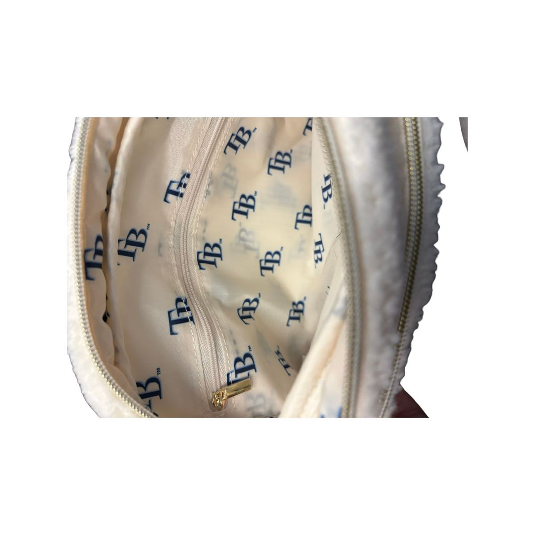 Rays Jill Martin White Sherpa Wordmark Oversized Fanny Pack