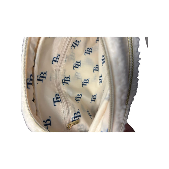 Rays Jill Martin White Sherpa Wordmark Oversized Fanny Pack