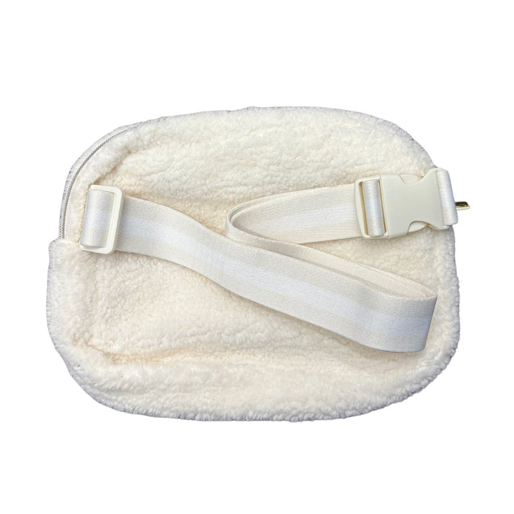 Rays Jill Martin White Sherpa Wordmark Oversized Fanny Pack