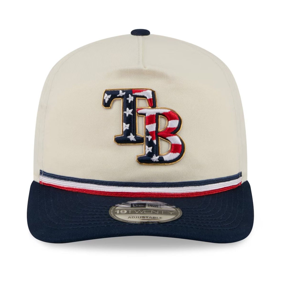 Rays New Era Cream Navy 2026 Fourth of July USA 250 19Twenty Adjustable Hat