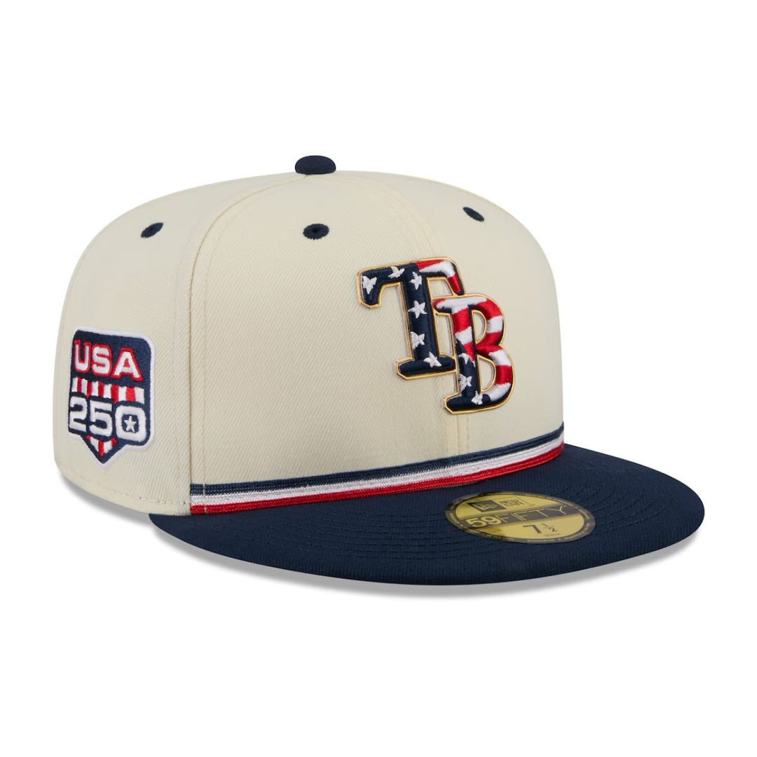 Rays New Era Cream Navy 2026 Fourth of July USA 250 59Fifty Fitted Hat