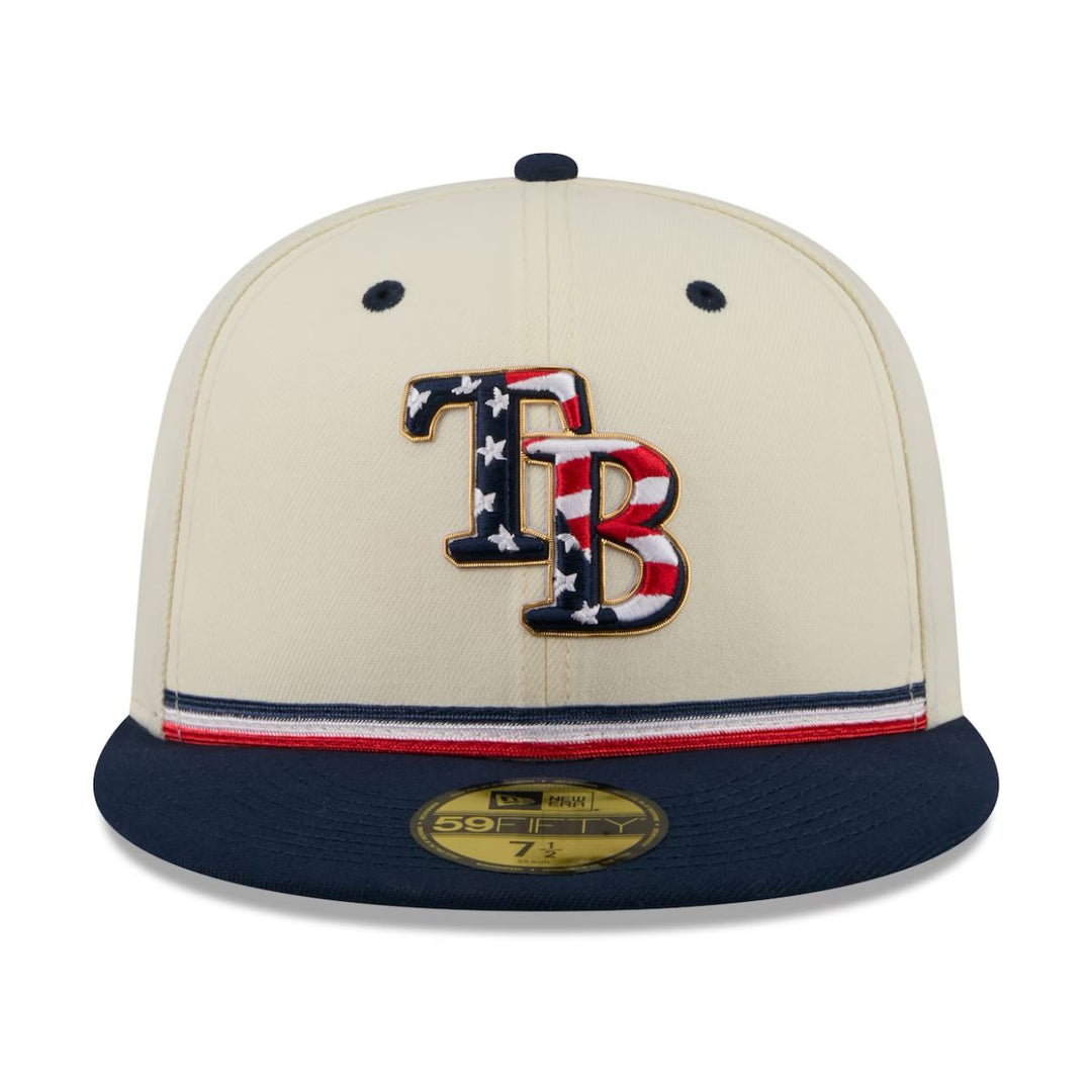 Rays New Era Cream Navy 2026 Fourth of July USA 250 59Fifty Fitted Hat