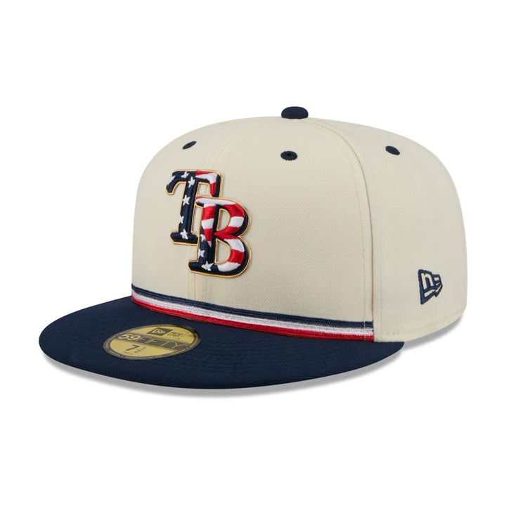 Rays New Era Cream Navy 2026 Fourth of July USA 250 59Fifty Fitted Hat