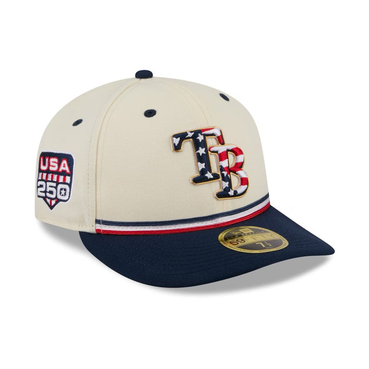 Rays New Era Cream Navy 2026 Fourth of July USA 250 Low Profile 59Fifty Fitted Hat