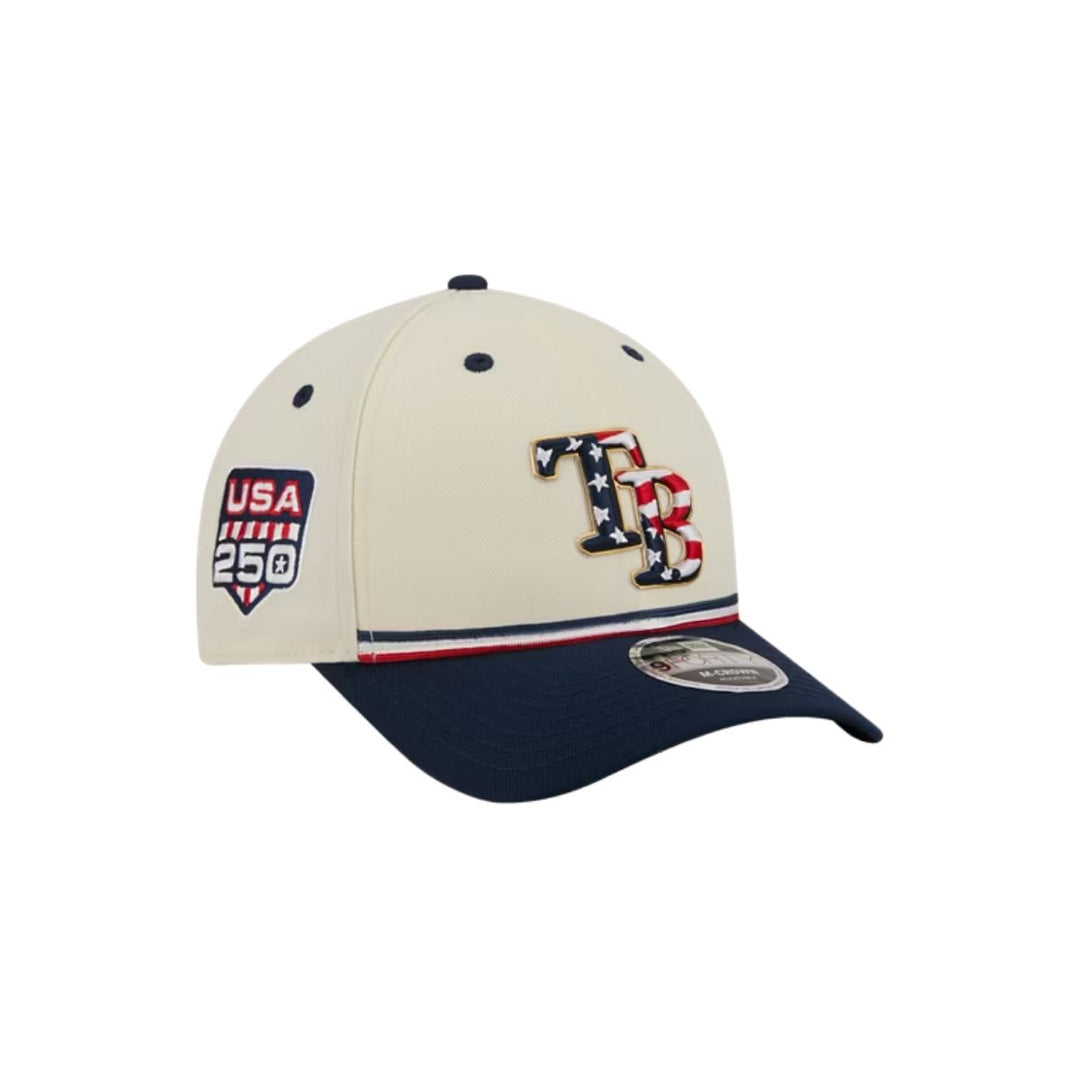 Rays Youth New Era Cream Navy 2026 Fourth of July USA 250 9Forty M-Crown Adjustable Hat