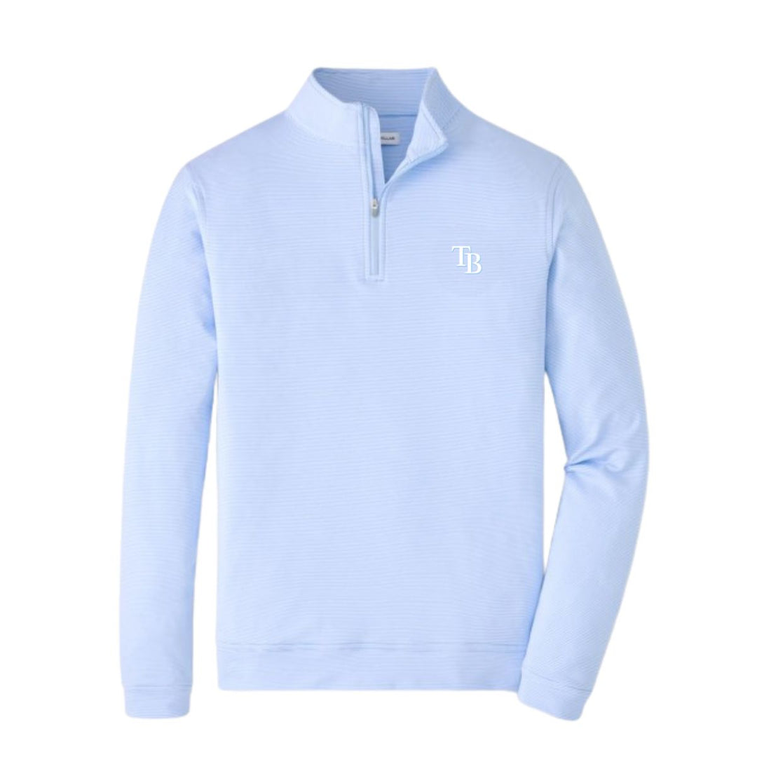 Rays Peter Millar Light Blue TB Perth Sugar Stripe Performance 1/4 Zip