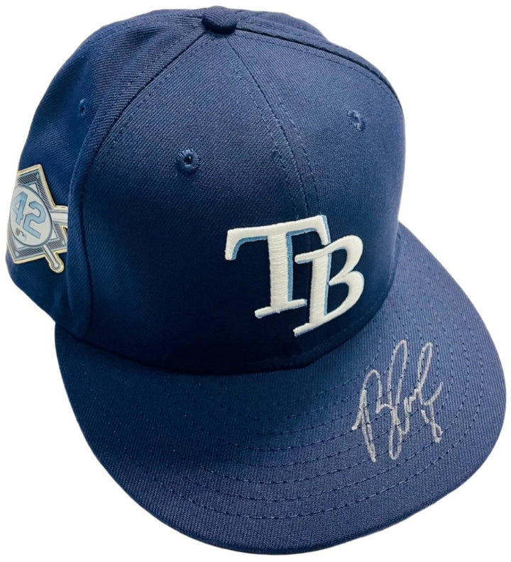 Rays Brandon Lowe Game Used Authentic Autographed Jackie Robinson Day Hat