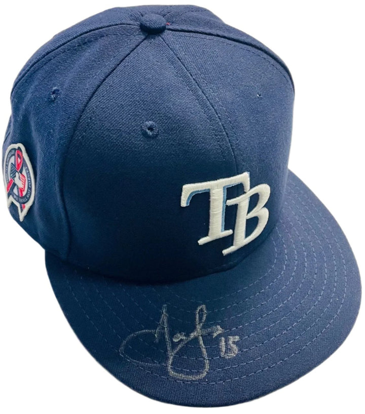 Rays Josh Lowe Game Used Authentic Autographed 9-11 Remembrance Patch Hat