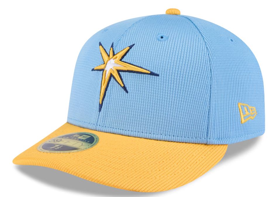 Rays New Era Light Blue/Yellow Burst 2025 Spring Training On-Field Low Profile 59Fifty Fitted Hat