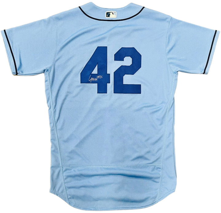 Rays Curtis Mead Team Issued Jackie Robinson (#42) Authentic Autographed Burst Jersey