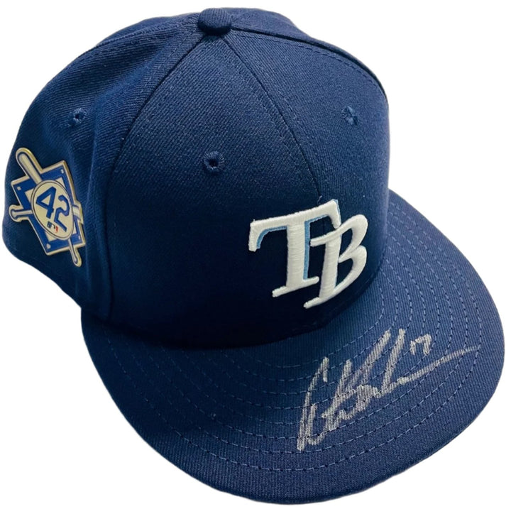 Rays Austin Meadows Game Used Authentic Autographed Jackie Robinson Day Hat