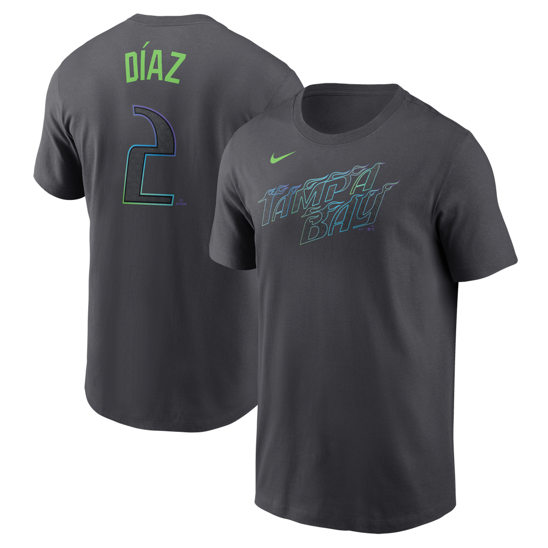 Rays Men's Nike Charcoal Grey City Connect Yandy Diaz Player T-Shirt