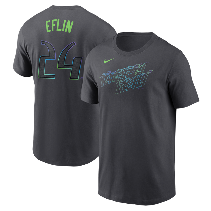 Rays Men's Nike Charcoal Grey City Connect Zach Eflin Player T-Shirt
