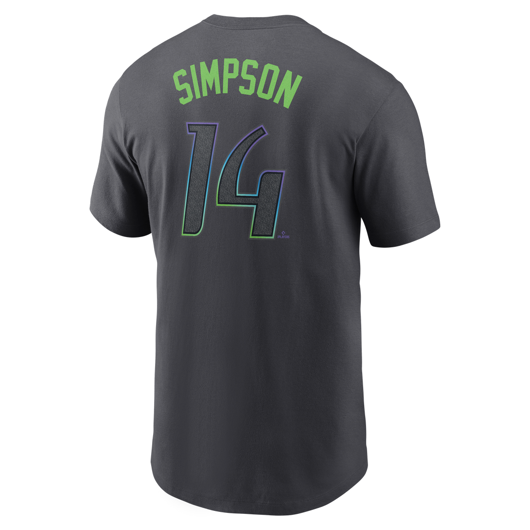 Rays Men's Nike Charcoal Grey City Connect Chandler Simpson Player T-Shirt
