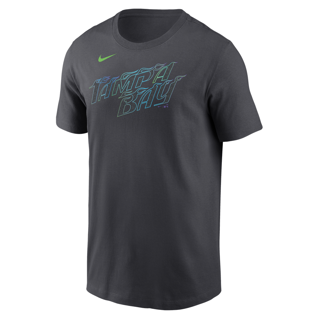 Rays Men's Nike Charcoal Grey City Connect Junior Caminero Player T-Shirt