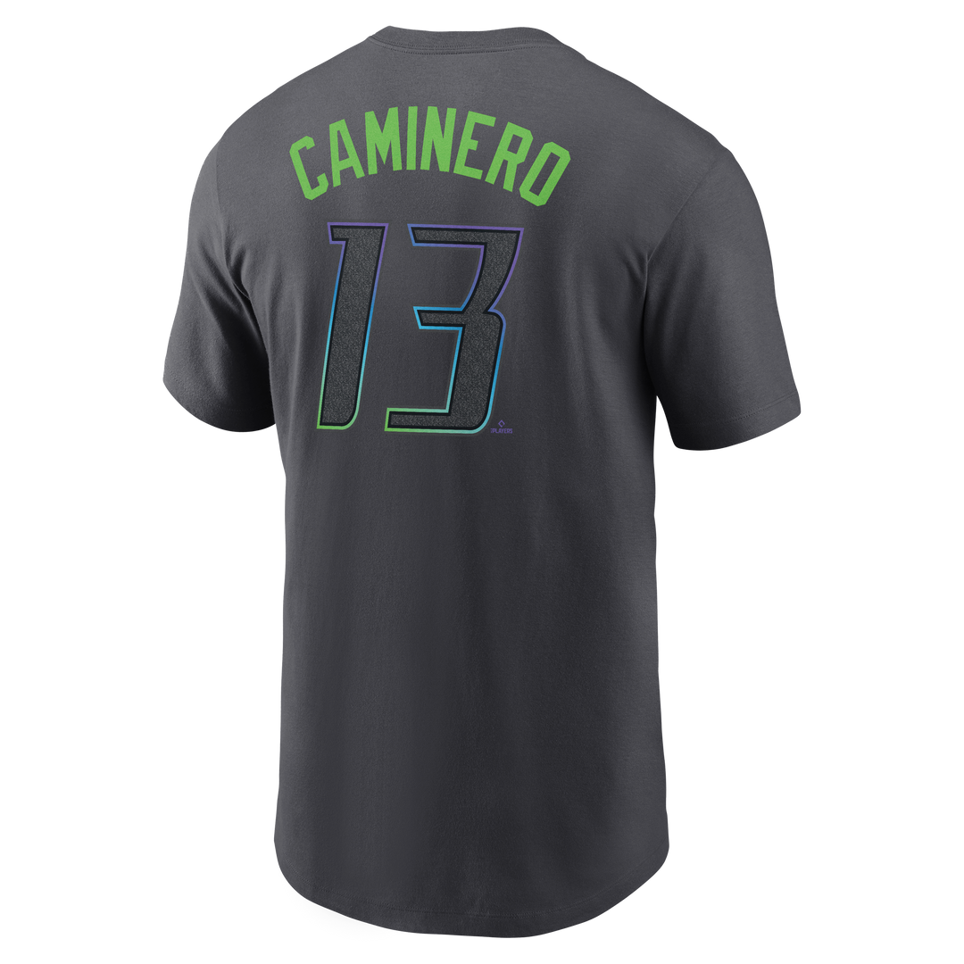 Rays Men's Nike Charcoal Grey City Connect Junior Caminero Player T-Shirt