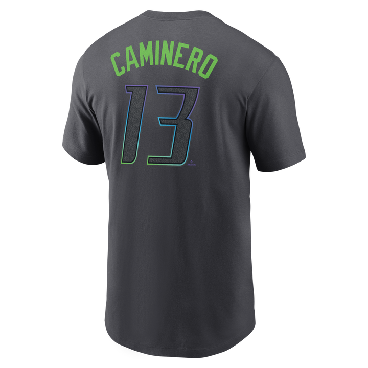 Rays Men's Nike Charcoal Grey City Connect Junior Caminero Player T-Shirt