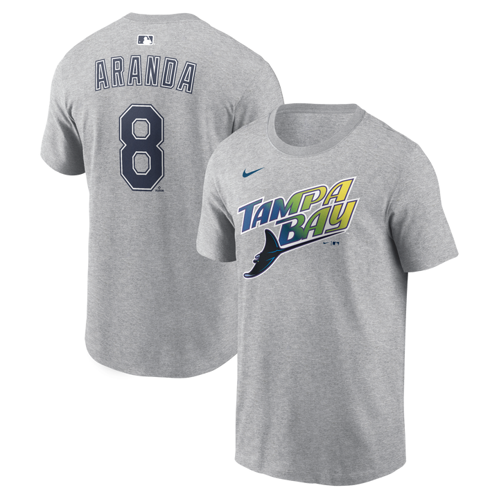 Rays Men's Nike Road Gray Jonathan Aranda Name and Number Tee