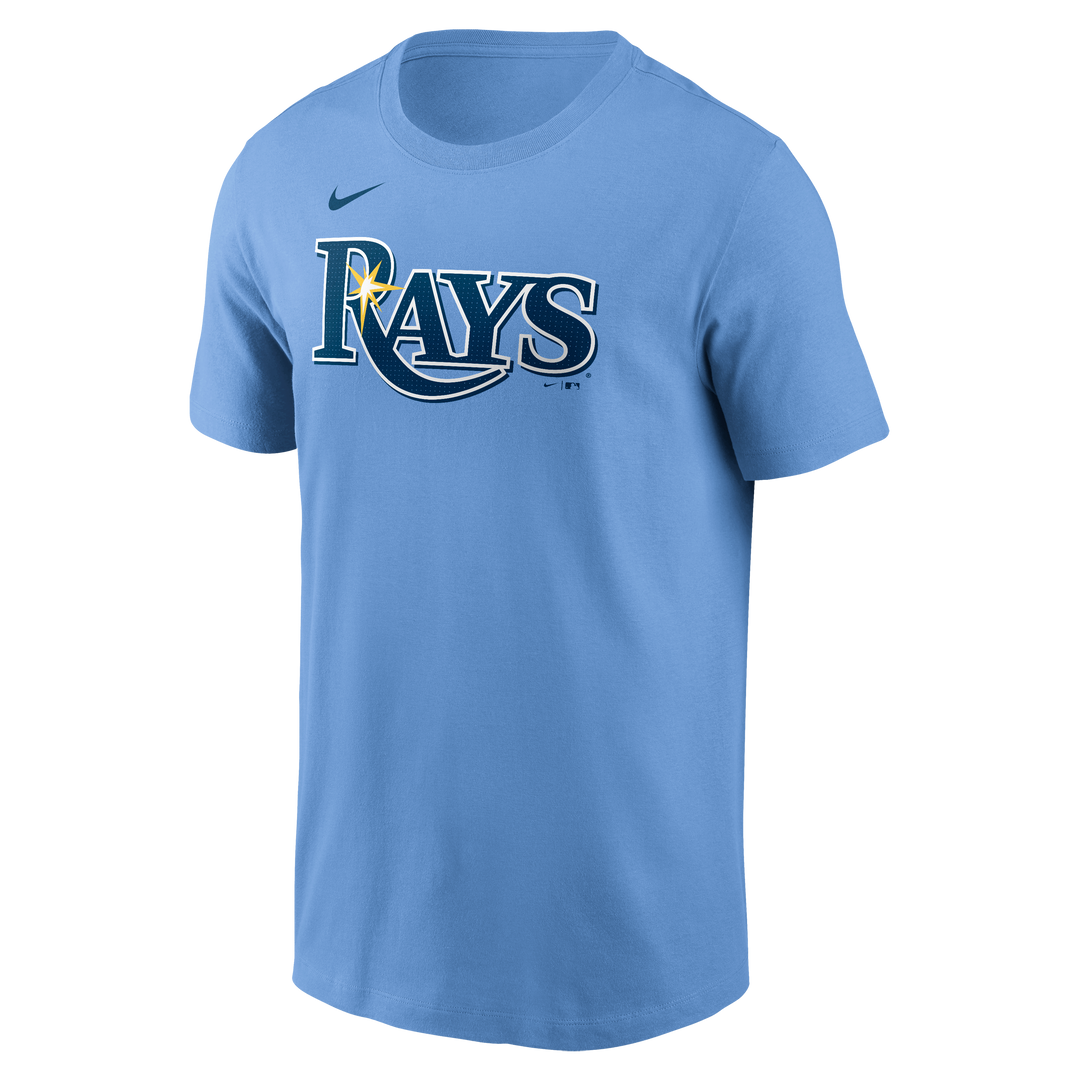 Rays Nike Columbia Blue Shane McClanahan 2025 Name and Number T-Shirt