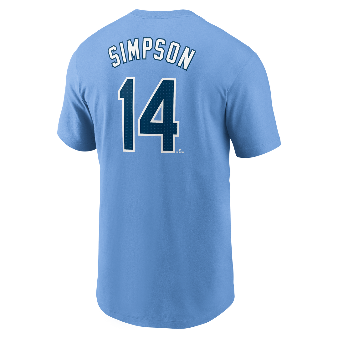 Rays Nike Light Blue Chandler Simpson 2025 Name and Number T-Shirt
