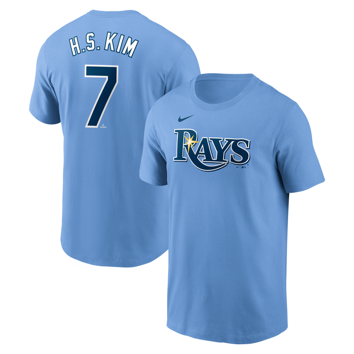 Rays Nike Columbia Blue Ha-Seong Kim 2025 Name and Number T-Shirt