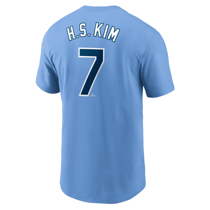 Rays Nike Columbia Blue Ha-Seong Kim 2025 Name and Number T-Shirt