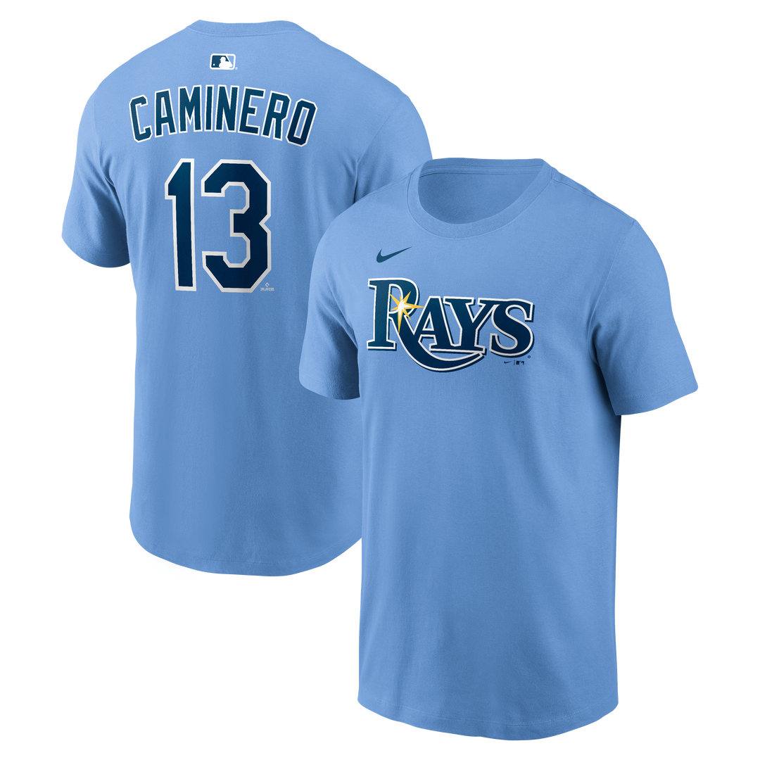 Rays Nike Valor Blue Junior Caminero Player Tee