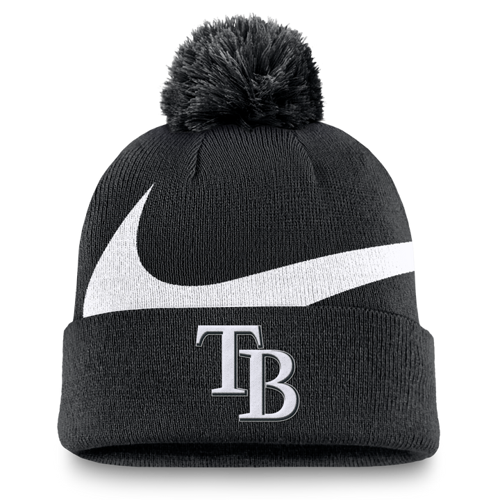 Rays Nike Black TB Primetime Peak Pom Knit Hat