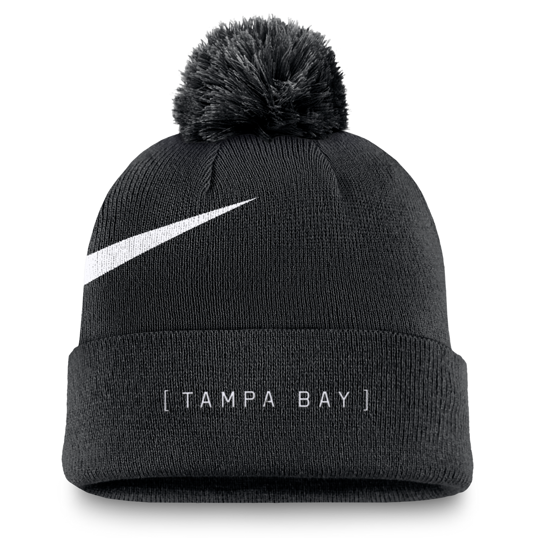 Rays Nike Black TB Primetime Peak Pom Knit Hat