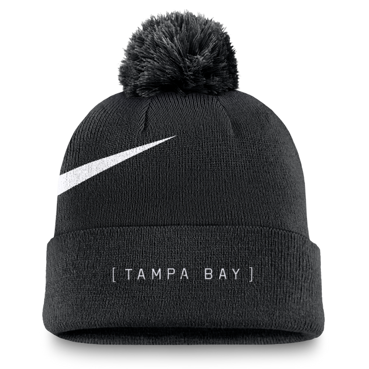 Rays Nike Black TB Primetime Peak Pom Knit Hat