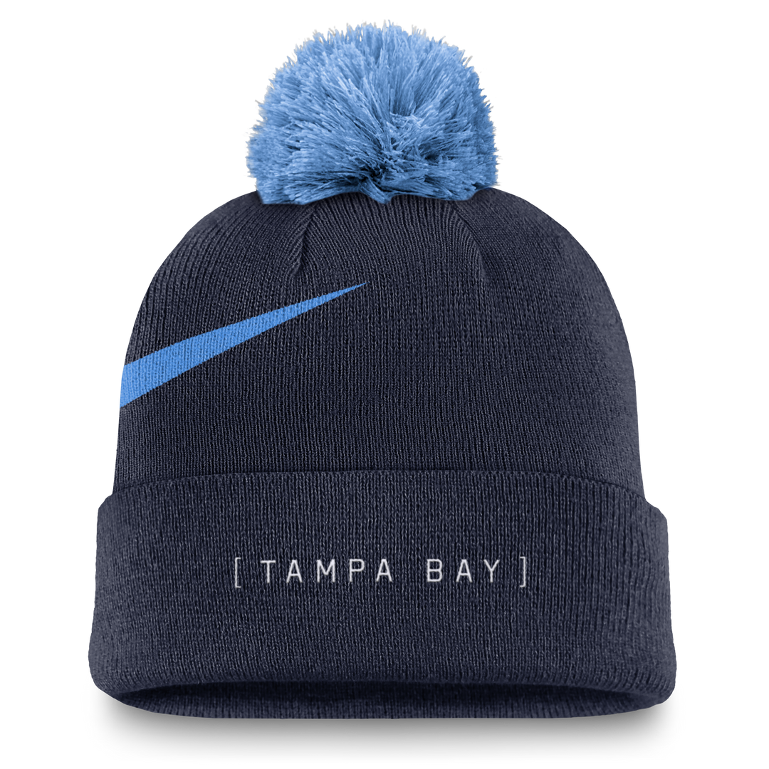 Rays Nike Navy TB Primetime Peak Pom Knit Hat