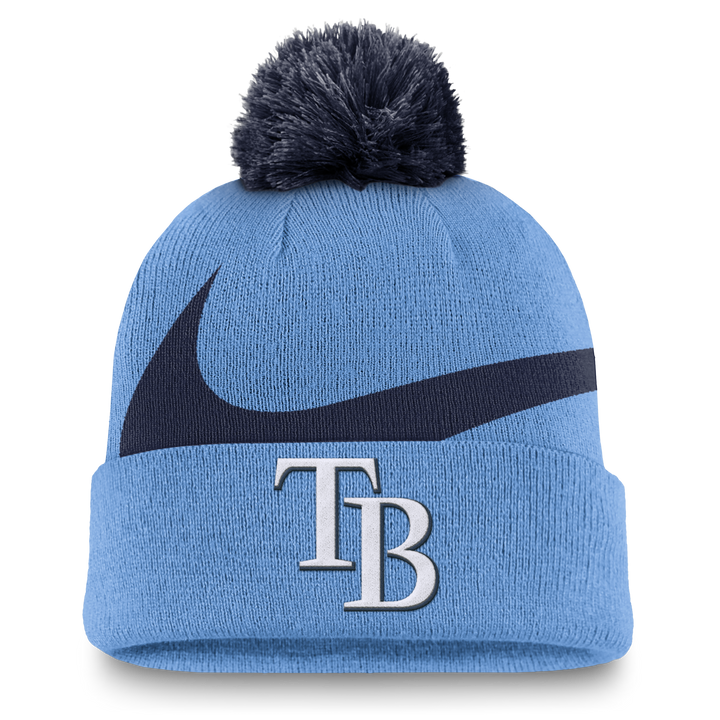 Rays Nike Light Blue TB Primetime Peak Pom Knit Hat