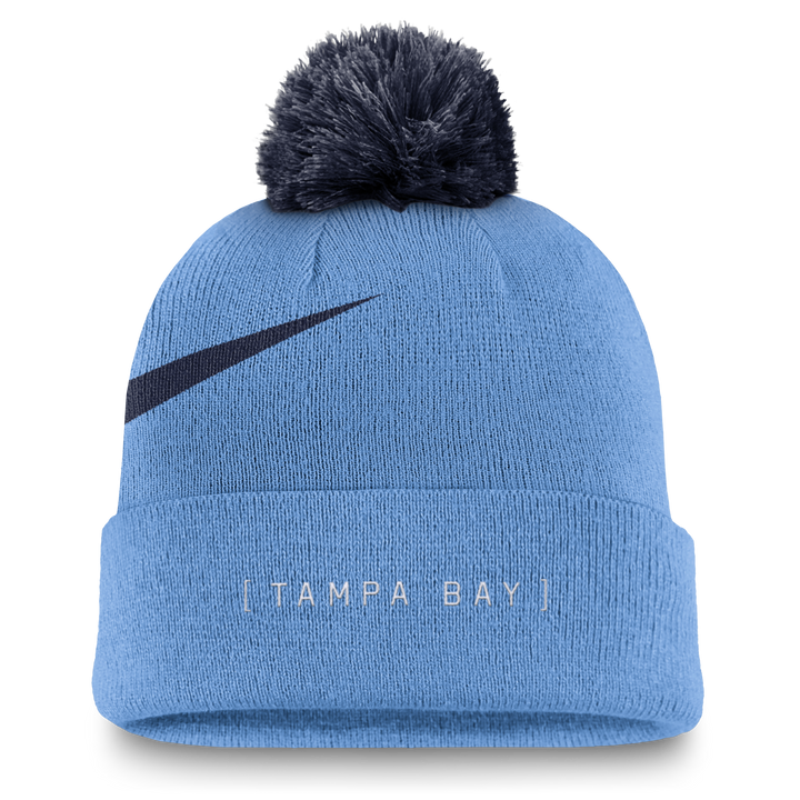 Rays Nike Light Blue TB Primetime Peak Pom Knit Hat