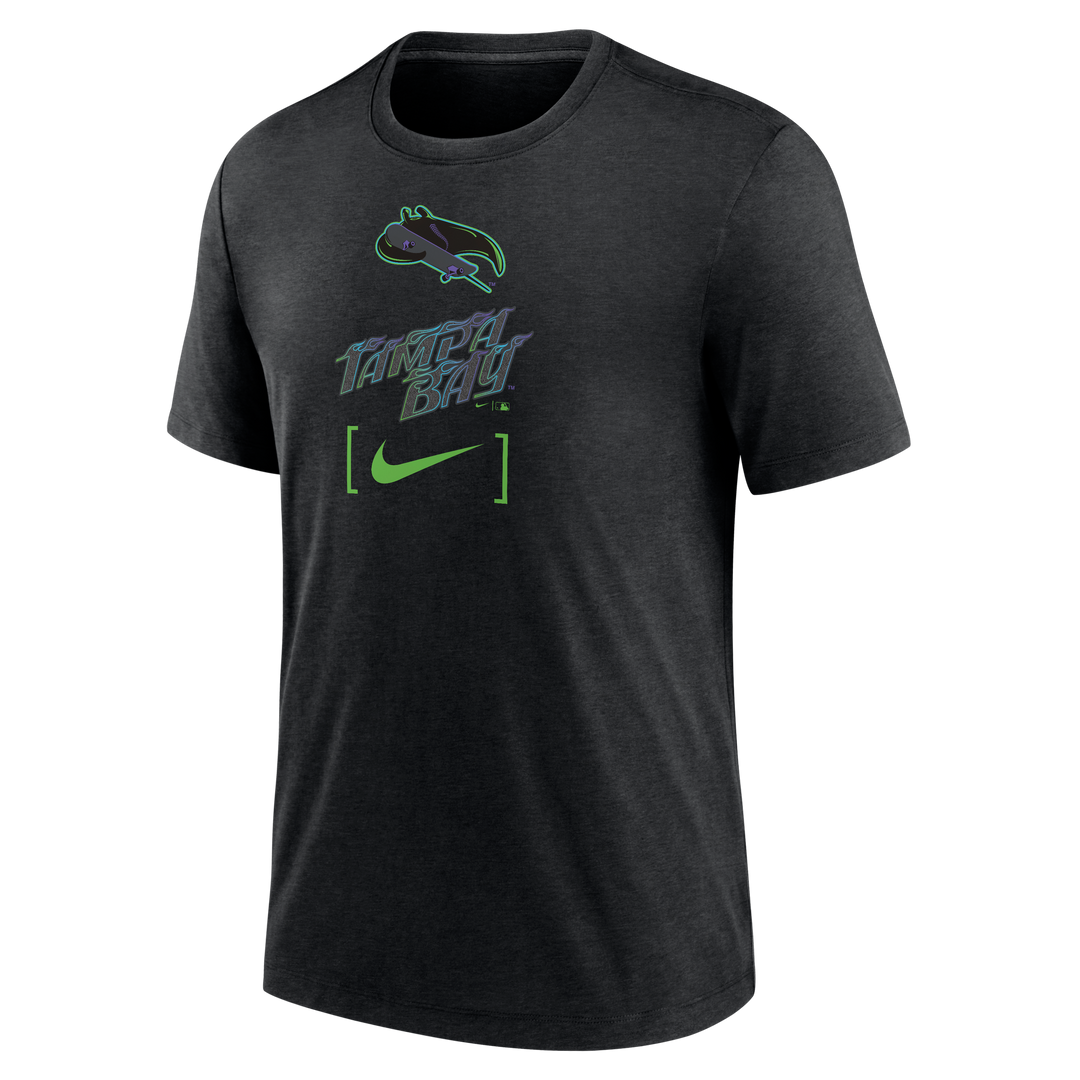 Rays Men's Nike Charcoal Grey Skateray Wordmark Swoosh City Connect T-Shirt