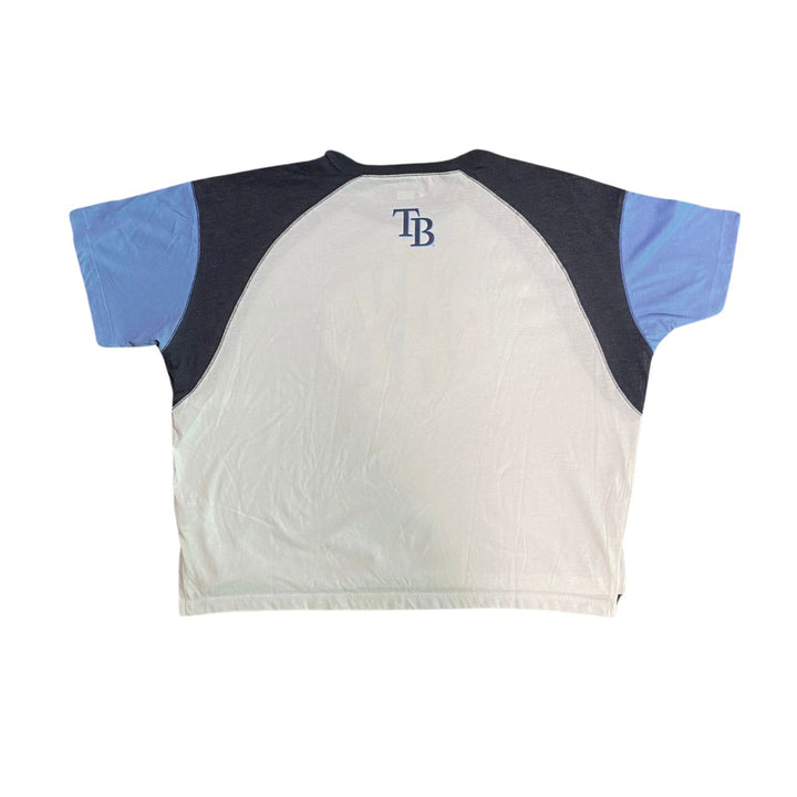 Rays Women's New Era White Blue Raglan Puff Print T-Shirt