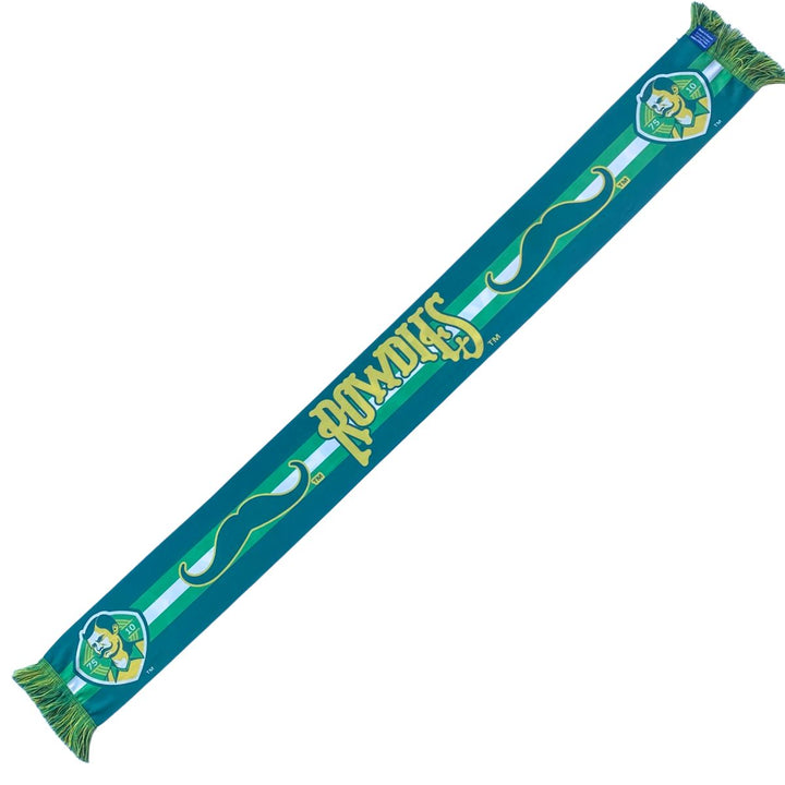 Rowdies Green and Yellow Dual Sided Tampa Bay Mustache Crest Scarf