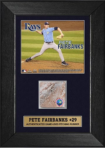 Rays Pete Fairbanks Authentic Game Used Pitching Rubber Piece Display