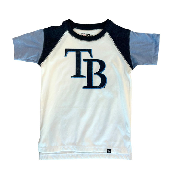 Rays Youth New Era White Navy TB Glitter Raglan T-Shirt