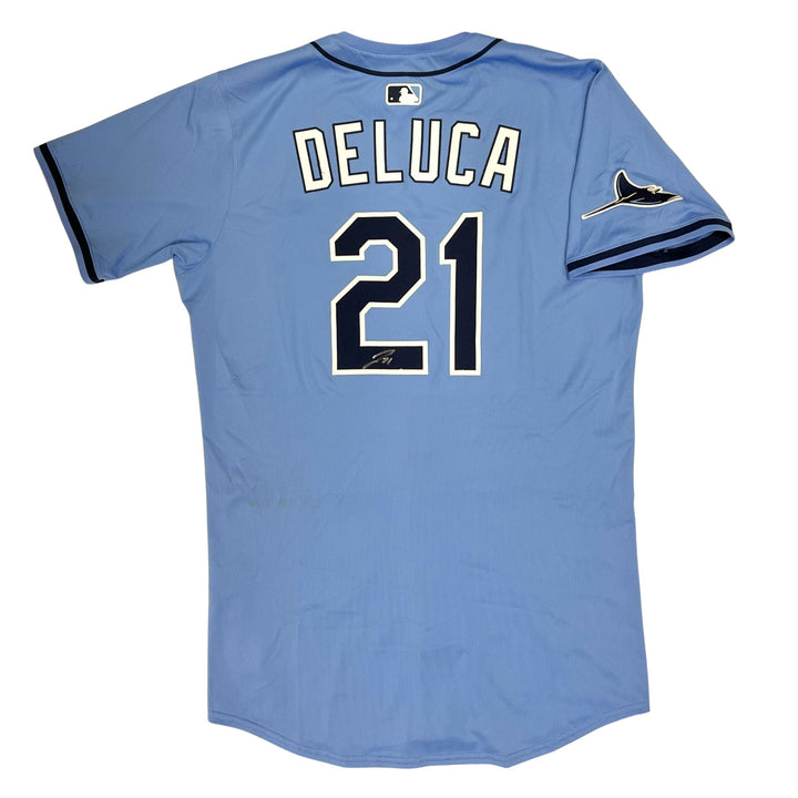 Rays Jonny Deluca Game Used Authentic Autographed Burst Jersey