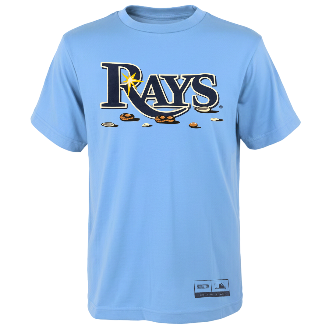 Rays Baseballism Light Blue Wordmark Peanuts T-Shirt