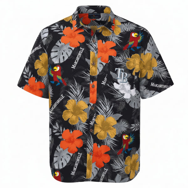 Rays Men's Margaritaville Black Floral Parrot TB Hawaiian Shirt