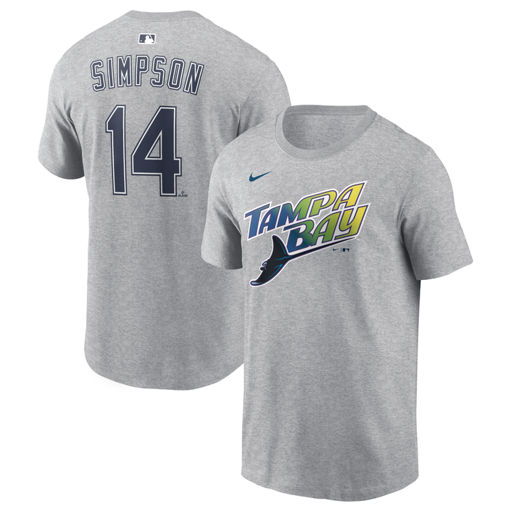 Rays Men's Nike Road Gray Chandler Simpson Name and Number Tee